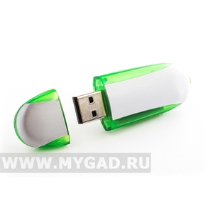 Флешка USB зеленый пластик, металлические вставки 32-х гиговая 017.G.32gb
