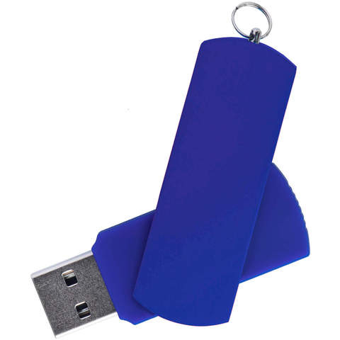 Флешка 32 ГБ синяя с синим, металл и пластик soft-touch «ЕЛЕГАНКЕ-КОЛОР»