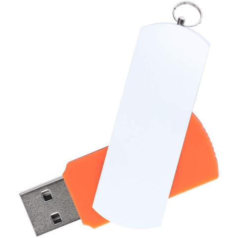 Флешка 16 ГБ оранжевая с белым, металл и пластик soft-touch «ЕЛЕГАНКЕ-КОЛОР»