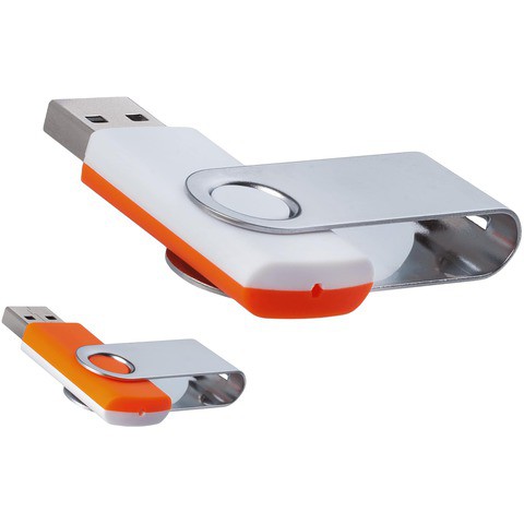 Флешка 16 ГБ бело-оранжевая, металл и пластик soft-touch «ТВИСТ-МИКС»