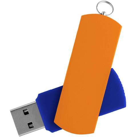 Синяя с оранжевым флешка 16 гб, металл и пластик soft-touch «ЕЛЕГАНКЕ-КОЛОР»