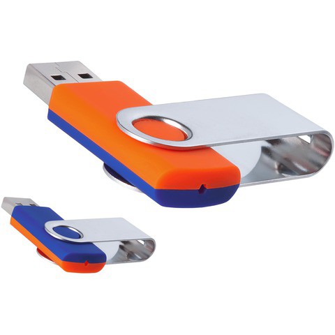 Оранжево-синяя флешка 16 гб, металл и пластик soft-touch «ТВИСТ-МИКС»