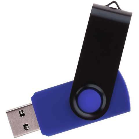 Флешка 16 ГБ синяя с черным, металл и пластик soft-touch «ТВИСТ-КОЛОР-МИКС»