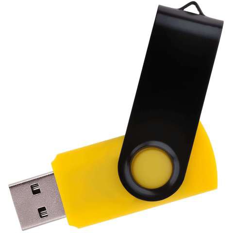 Флешка 16 ГБ желтая с черным, металл и пластик soft-touch «ТВИСТ-КОЛОР-МИКС»