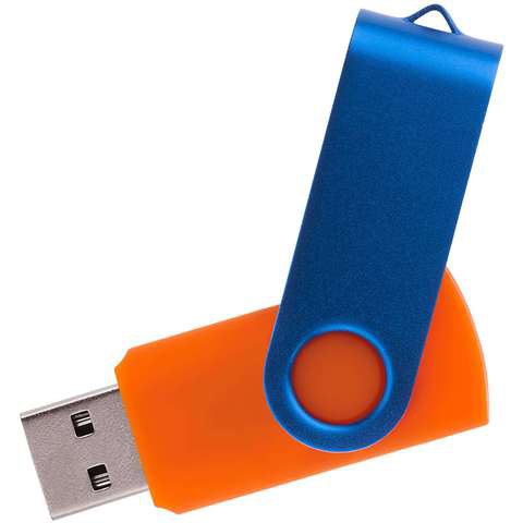 Флешка 32 ГБ оранжевая с синим, металл и пластик soft-touch «ТВИСТ-КОЛОР-МИКС»